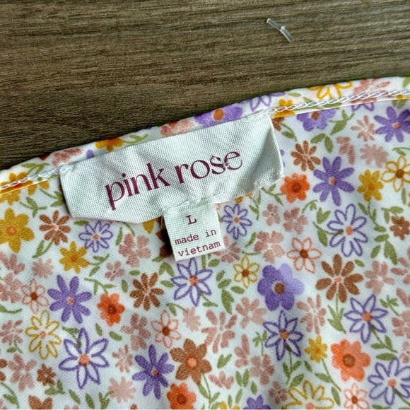Pink Rose Floral Print Side Tie Ruched Camisole Top Multicolor Size L - Picture 5 of 13